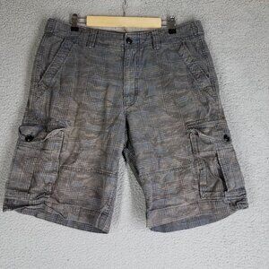 Lucky Brand Cargo Shorts Adult 34 Camo Plaid 11" Gray Baggy Casual Outdoors Mens
